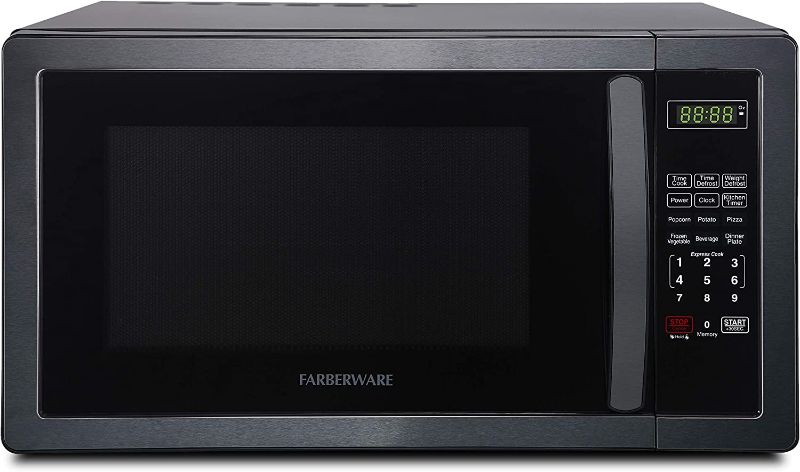 Photo 1 of Farberware Countertop Microwave Oven 1.1 Cu. Ft. 1000-Watts with LED Lighting, Child Lock, Easy Clean Interior, Black Stainless Steel
