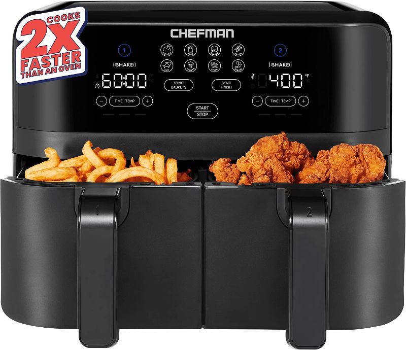 Photo 1 of Chefman TurboFry Touch Dual Air Fryer, Maximize The Healthiest Meals With Double Basket Capacity, One-Touch Digital Controls And Shake Reminder For The Perfect Crispy And Low-Calorie Finish
