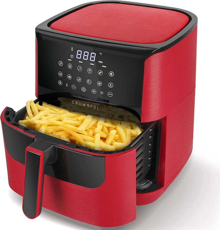 Photo 1 of CROWNFUL 7 Quart Air Fryer, Oilless Electric Cooker with 12 Cooking Functions, LCD Touch Digital Screen with Precise Temperature Control, Nonstick Basket, 1700W, UL Listed-Red
