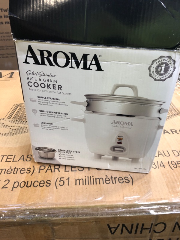 Photo 4 of Aroma Housewares 6-Cup (Cooked) / 1.2Qt. Select Stainless Pot-Style Rice Cooker, & Food Steamer, One-Touch Operation, White