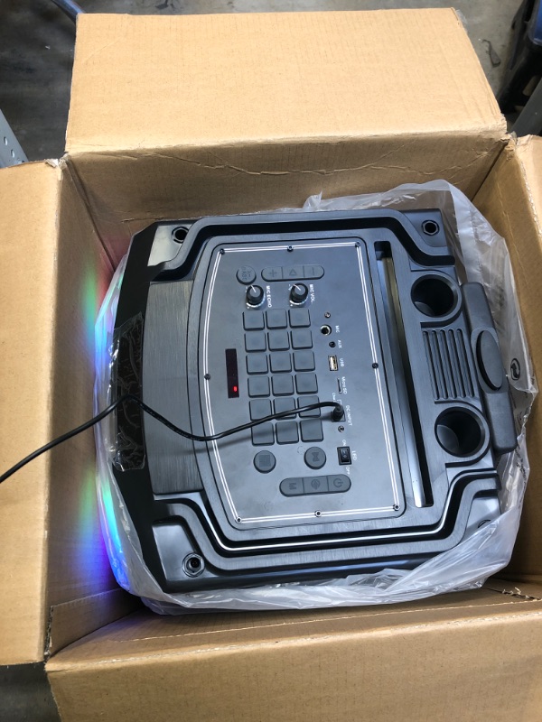 Photo 2 of Portable Bluetooth PA Speaker System - 800W 10” Rechargeable Speaker, TWS, Party Light, LED Display, FM/AUX/MP3/USB/SD, Wheels - Wireless Mic, Remot
