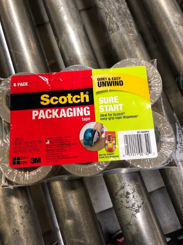 Photo 2 of Scotch Sure Start Shipping Packaging Tape, 1.88" x 25 yd, Designed for Packing, Shipping and Mailing, No Splitting or Tearing, 1.5" Core, Clear, 6 Rolls (DP-1000RF6)