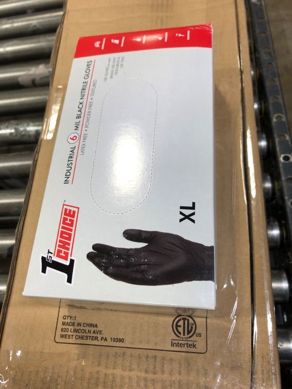 Photo 2 of 1st Choice Black Nitrile Industrial Disposable Gloves, 5 and 6 Mil Options, Latex & Powder-Free, Food-Safe, Textured X-Large (Pack of 100) 6 Mil, Box of 100
