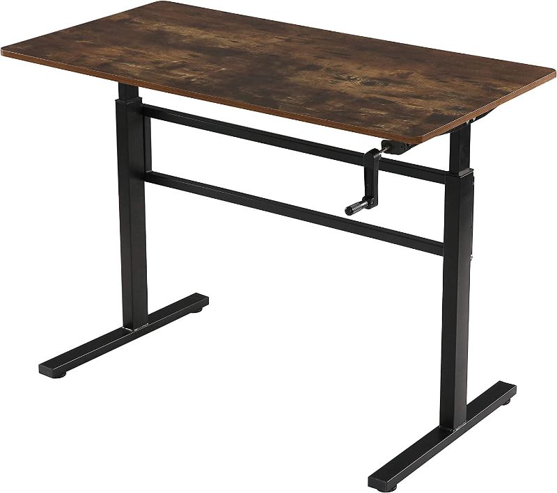 Photo 1 of SDADI Crank Adjustable Height Standing Desk - Sit to Stand up Desk, Home Office Desk Computer Workstation, Black Frame/Antique Top
