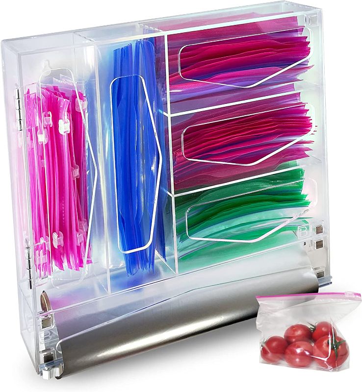 Photo 1 of [2022] Drawer Organizer for Ziplock Bags and Foil - Acrylic Ziplock Bag Storage Organizer for Kitchen Drawer, 6 in 1 Clear Ziplock Bag Organizer for Drawer, Ziplock Bag Organizer with Wrap Dispenser
