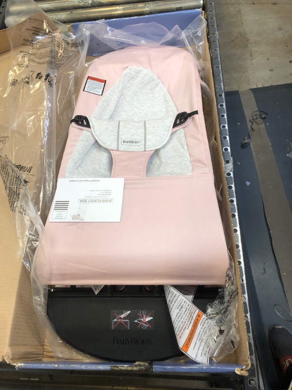 Photo 2 of BABYBJORN Bouncer Balance Soft - Light Pink/Gray, Jersey Cotton Cotton/Jersey Light Pink/Gray