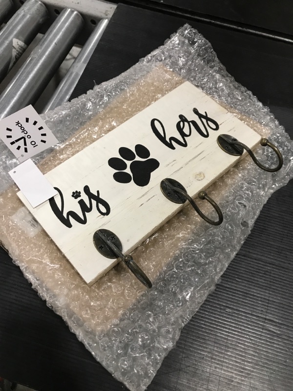 Photo 2 of 10 o'clock Decorative Key Holder & Dog Leash Hook Wall Mount for Entry Way, Kitchen, & Mudroom, His Hers & Paw Print Triple Hook, 10" x 5" White