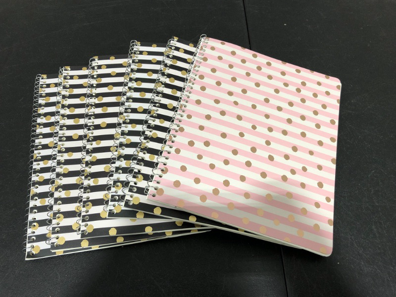 Photo 1 of (6) College Ruled 1 Subject Spiral Notebooks Confetti Stripe Black Stripes/Dots and Pink Stripes/Dots - Greenroom