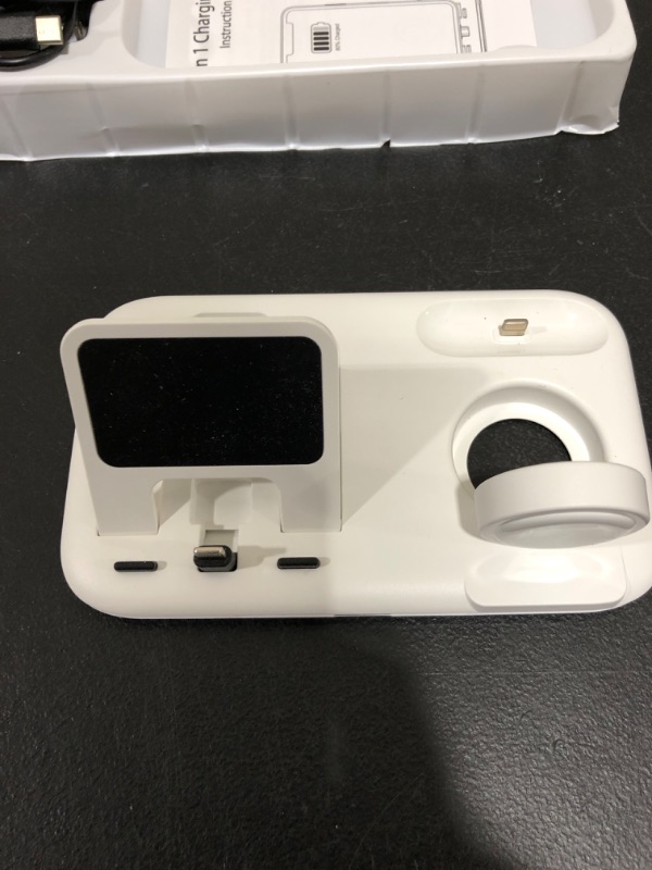 Photo 3 of Asedoce Charging Station for Apple, 3 in 1 Charger Station for iWatch 7/6/SE/5/4/3/2/1, Foldable Charging Stand for iPhone AirPods Pro/3/2/1 Charging Dock (with 12W Charger)?White