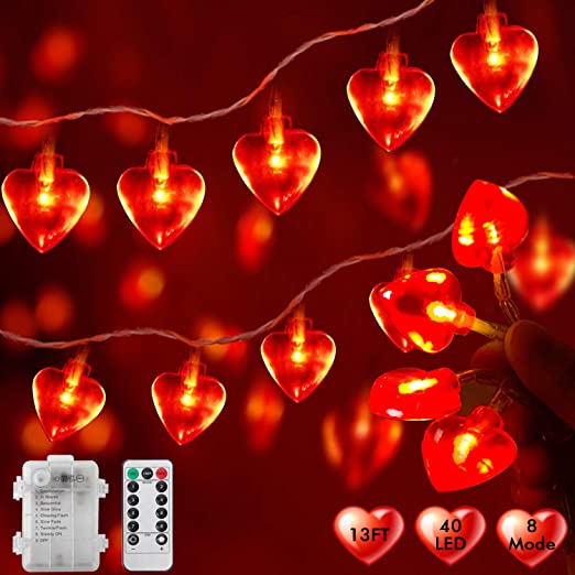 Photo 1 of 14FT 40 LED Heart Shaped Fairy Lights Battery Operated