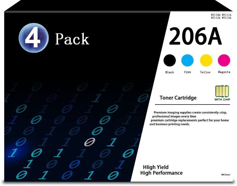 Photo 1 of 206A Black, Cyan, Yellow, Magenta, 4 Pack High-Yield Toner Cartridge (with Chip) | Compatible Replacement for HP Color Pro M255, Color Pro MFP M282, M283 Series | W2110A W2111A W2112A W2113A - SUT