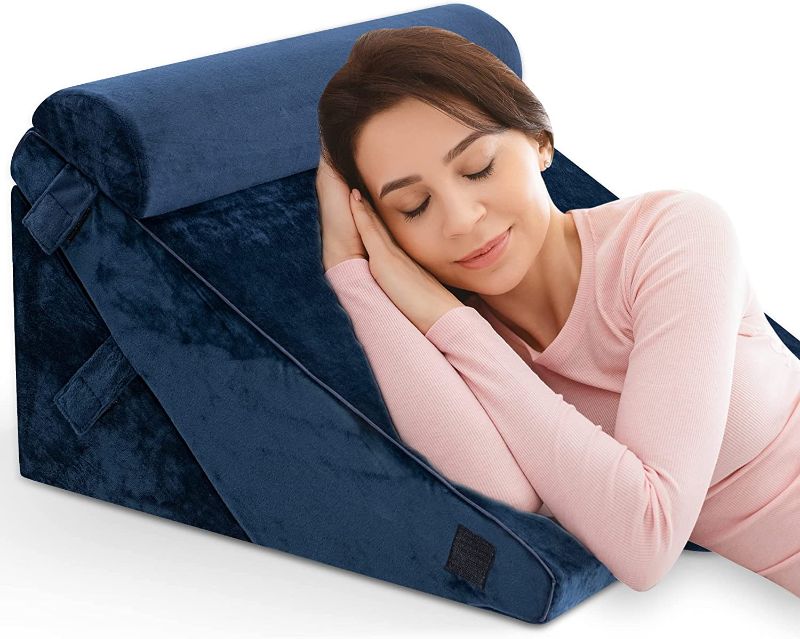 Photo 1 of  Bed Wedge Pillow for Sleeping, Memory Foam Top Adjustable 24 and 30 inch Folding Incline Cushion