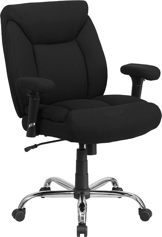 Photo 1 of Flash Furniture HERCULES Series Big & Tall 400 lb. Rated Black Fabric Deep Tufted Swivel Ergonomic Task Office Chair with Adjustable Arms
