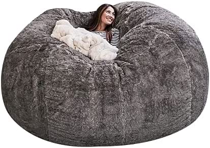 Photo 1 of (it was only a Cover) Giant Fur Bean Bag Chair for Adult Living Room Furniture Big Round Soft Fluffy Faux Fur BeanBag Lazy Sofa Bed Cover Faux Fur BeanBag Lazy Sofa Bed Cover Giant