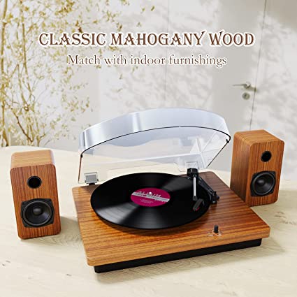 Photo 1 of Bluetooth Turntable with Built in Stereo Speakers,Vinyl Record Player with Speaker, 3 Speed 3 Size Belt Driver Turntable for Entertainment and Home Decoration,Support Vinyl-to-MP3 Recording