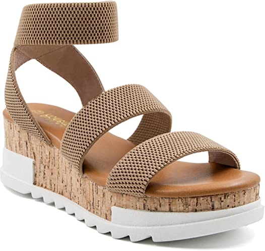 Photo 1 of Athlefit Women's Wedge Sandals Platform Sandals Cork Elastic Strap Sandals 
SIZE 7.5