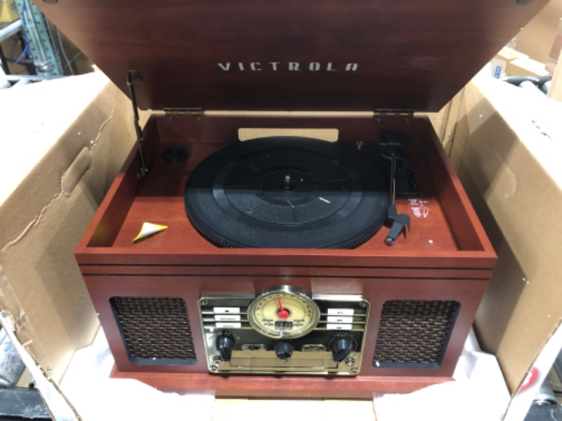 Photo 3 of PARTS ONLY!!! Victrola Nostalgic 6-in-1 Bluetooth Record Player & Multimedia Center with Built-in Speakers - 3-Speed Turntable, CD & Cassette Player, FM Radio | Wireless Music Streaming | Mahogany Mahogany Entertainment Center