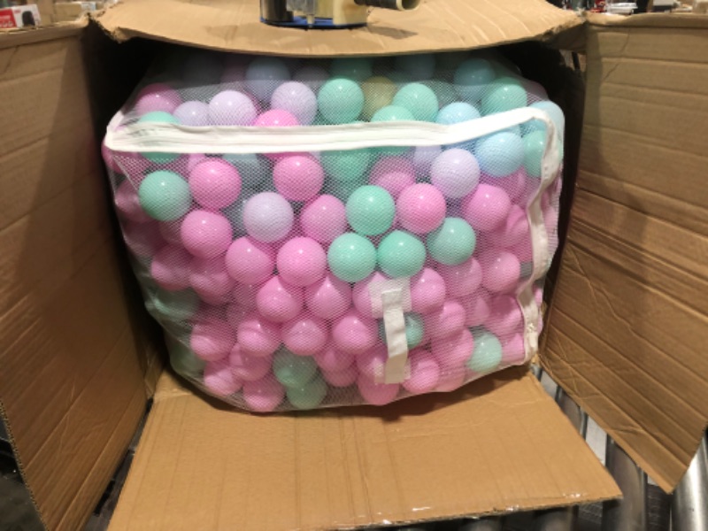 Photo 2 of Amazon Basics BPA Free Crush-Proof Plastic Ball Pit Balls with Storage Bag, Toddlers Kids 12+ Months, 6 Pastel Colors - Pack of 1000 6 Pastel Colors 1,000 Balls