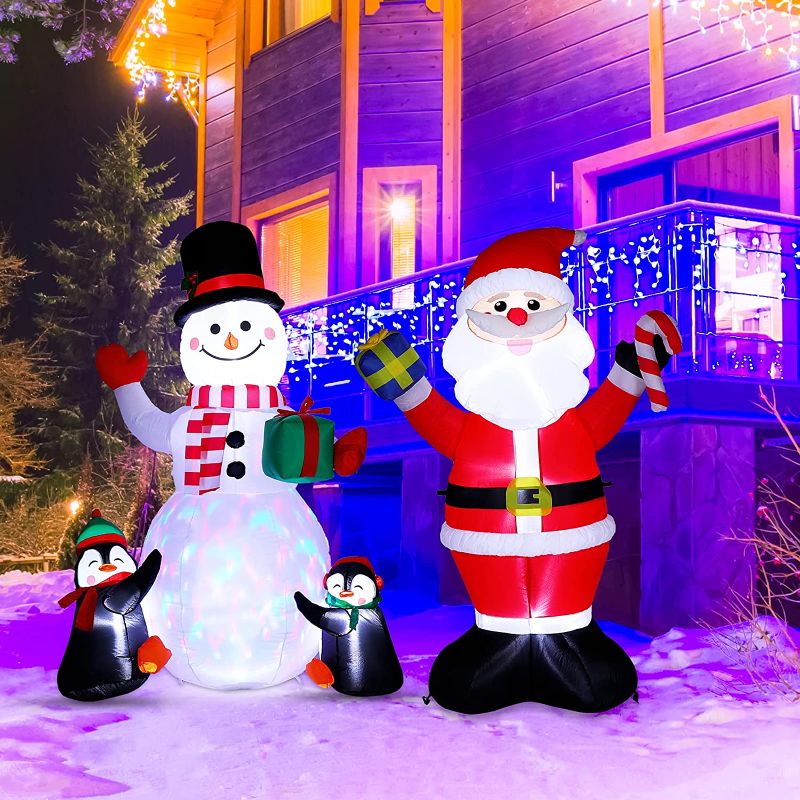 Photo 1 of 2 Set 6 ft Christmas Inflatable Santa Claus and Snowman Light up Christmas Inflatables Decorations Rotating LED Lights 
