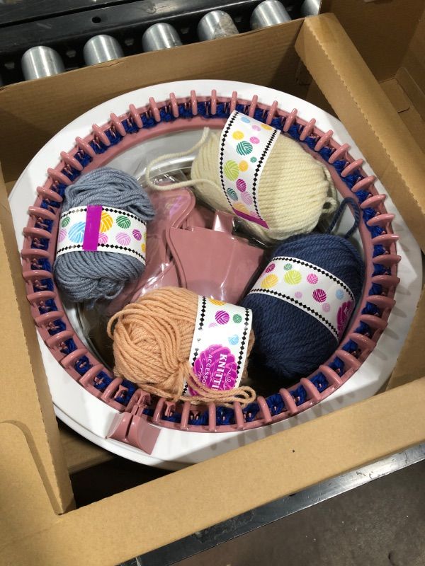 Photo 2 of 48 Needles Knitting Machines with Row Counter, Smart Weaving Loom Knitting Round Loom for Adults/Kids, Knitting Board Rotating Double Knit Loom Machine Kits Pink White 48 Needles** SOME BROKEN PARTS**