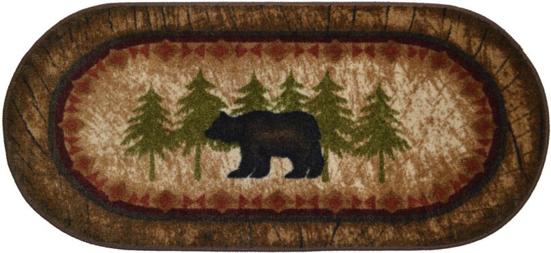 Photo 1 of 30 X 46 in. Oval Cozy Cabin Birch Bear Printed Nylon Kitchen Mat & Rug