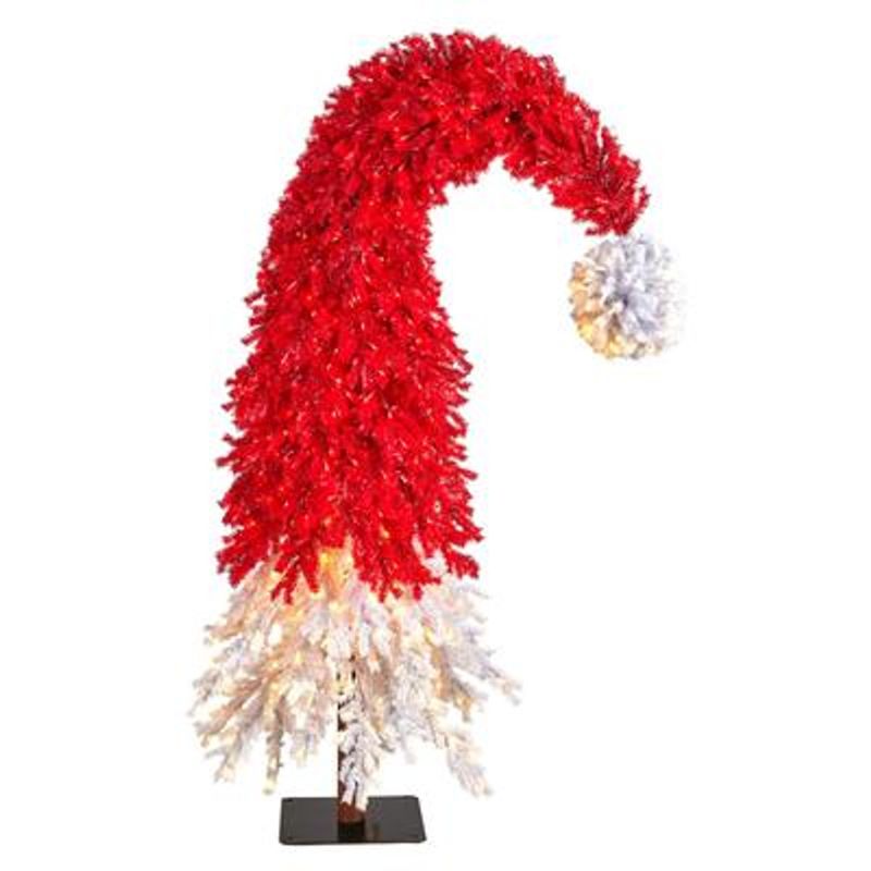 Photo 1 of 9' Holiday Red Santa'S Hat Christmas Tree With 600 Led Lights And 1992 Bendable Branches T3275 By Nearly Natural