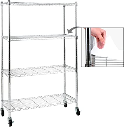 Photo 1 of EZPEAKS Chrome 4-Shelf Shelving Units and Storage on 3'' Wheels with 4-Shelf Liners, Adjustable Heavy Duty Steel Wire Shelving Unit for Garage, Kitchen, Office 36W x 14D x 57.7H Pole Diameter 1 Inch
