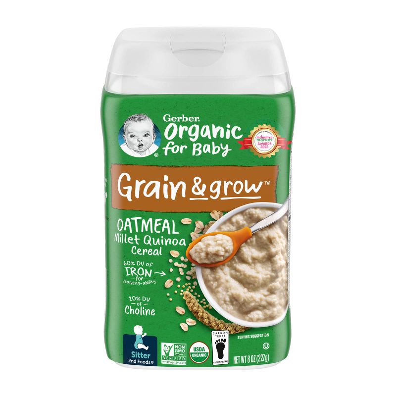 Photo 2 of Gerber Baby Cereal Organic Oatmeal Millet Quinoa, 8 oz Oatmeal Millet Quinoa 8 Ounce (Pack of 1)