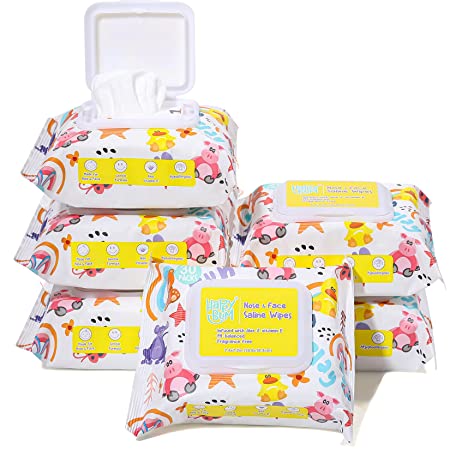 Photo 1 of Baby Wipes - HAPPY BUM Saline Baby Wipes, Hypoallergenic, Unscented, 180 Count (6 Packs of 30 Wipes) Saline Nose and Face Wipes
