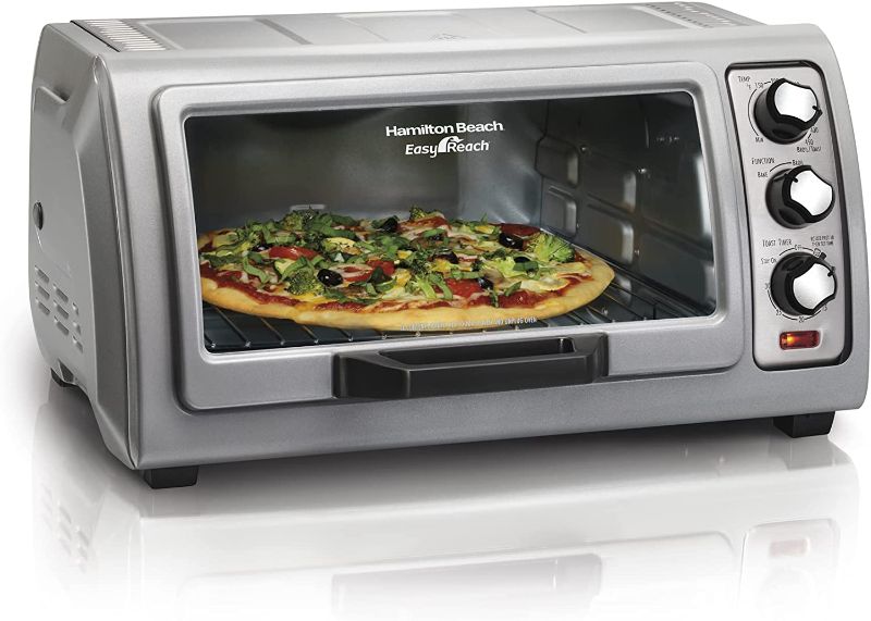 Photo 1 of Hamilton Beach 6-Slice Countertop Toaster Oven with Easy Reach Roll-Top Door, Bake Pan, Silver 