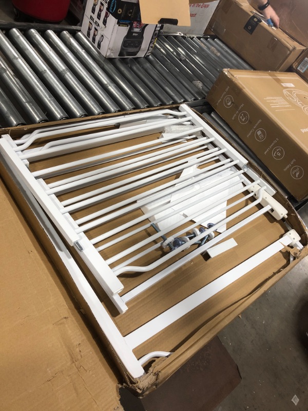 Photo 1 of ALLAIBB Extra Wide Pressure Mount Baby Gate Auto Close White Metal Child Dog Pet Safety Gates with Walk Through for Stairs,Doorways,Kitchen and Living Room 62.2-66.9 in (62.20-66.93"/158-170cm) White 62.20-66.93 Inch (Pack of 1)