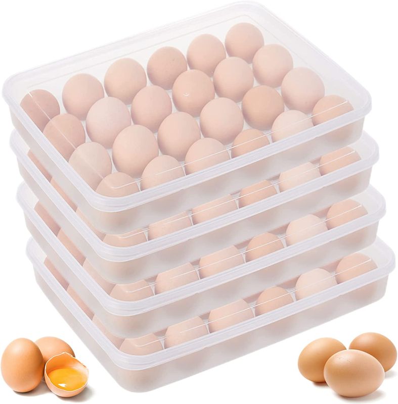Photo 1 of 4PCS Egg Holder for Refrigerator,Deviled Egg Tray with Lid,Covered Egg Holders,Clear Stackable Plastic Egg Storage Containers for Kitchen,Keep Fresh(96 Eggs)
