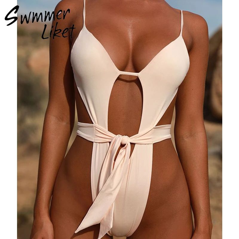 Photo 1 of ALBIZIA High Cut High Waisted One Piece Swimsuit for Women Adjustable Spaghetti Strap Swimsuit L White