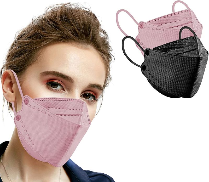 Photo 1 of 60PCS KF94 Mask, 4 Layers Non-woven KF94 Face Masks 3D Fish Type Protection for Adult Women Men Black+Dusty Rose