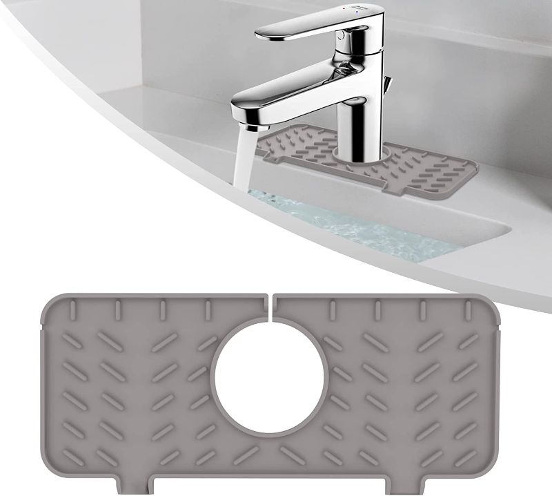 Photo 1 of 1pc Silicone Faucet Mat ,Faucet Splash Water Catcher Mat,Sink Splash Guard Behind Faucet,Drip Protector Splash Countertop,Drying Mat for Kitchen Sink Splash Guard (Grey) 