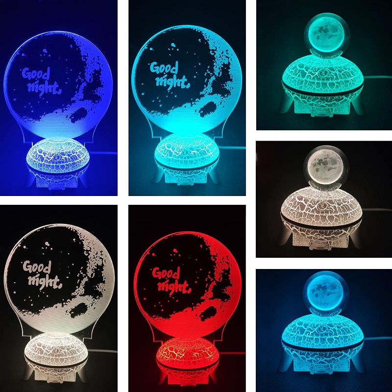 Photo 2 of 3D Crystal Ball Night Light, 16 Colors Gradual Changing LED Kids Moon Table Lamp, 3 in 1, with UFO Stand Remote & Touch Control USB Rechargeable, for Baby Girls Boys Adults Birthday Gift