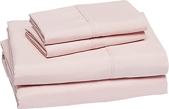 Photo 1 of Amazon Basics Lightweight Super Soft Easy Care Microfiber Bed Sheet Set with 14” Deep Pockets - 81x96in, Blush Pink
