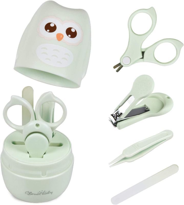 Photo 1 of GLOVAL BABY Baby Nail Kit, Baby Manicure Kit and Pedicure kit with Cute Owl Shape Case. Baby Nail Clipper, Scissor, Baby Nail File & Tweezer for Newborn, Infant & Toddler (Green) 