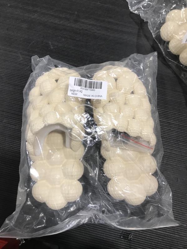 Photo 2 of  8.5-9 Women/7-7.5 Men Beige Bubble Slides with Charms, Massage Pillow Spa Slides for Women Men, Funny Lychee Bubble Slippers Non-Slip Stress Relief Super Soft Cloud Slippers for Indoor Outdoor Bedroom Shower House, Reflexology Sandals with Charms 8.5-9 W