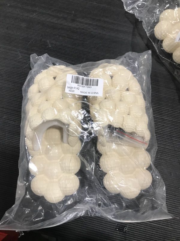 Photo 2 of   8.5-9 Women/7-7.5 Men BeigeBubble Slides with Charms, Massage Pillow Spa Slides for Women Men, Funny Lychee Bubble Slippers Non-Slip Stress Relief Super Soft Cloud Slippers for Indoor Outdoor Bedroom Shower House, Reflexology Sandals with Charms