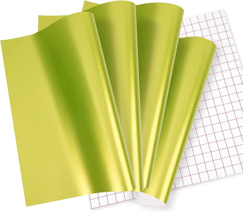 Photo 1 of Matte Metallic Permanent Vinyl for Cricut, 5 Pack Permanent Vinyl Bundle? 4 PCS 12"x12" Metallic Lemon Green Vinyl Sheets & 1 Transfer Tape?Adhesive Vinyl Sheets for Indoor and Outdoor 