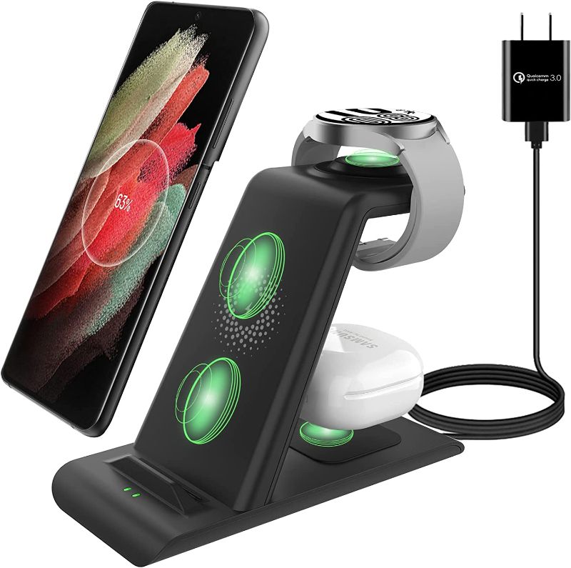 Photo 1 of Upgraded Wireless Charging Station Compatible for Samsung Wireless Charger Magnet Galaxy Watch 5 Pro/4/3 Active 2/1 Galaxy S22/S21/S20/S10/e/Note 20/10/9/Z Flip 4/3 Fold 4/3 Galaxy Buds2 Pro/Live