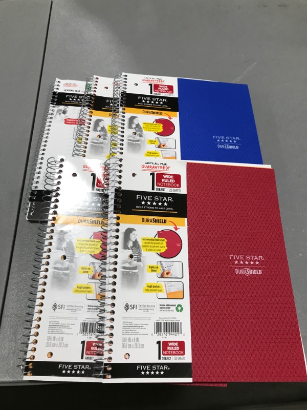 Photo 1 of 5 PACK Spiral Notebook 1 Subject Wide Ruled Anti-Microbial Cobalt Blue - Five Star
COLORS VARY!!!!