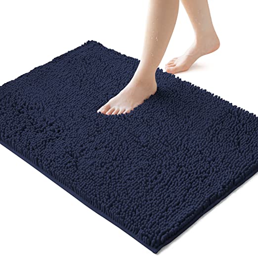 Photo 1 of Bathroom Rug,Bath Mat Rug,Bath Rug,Bath Mat,Bath Carpet,Non-Slip Bath Mat,Soft Shaggy and Comfortable,Super Absorbent,Microfiber Dries Quickly(Navy Blue,17"*24")
