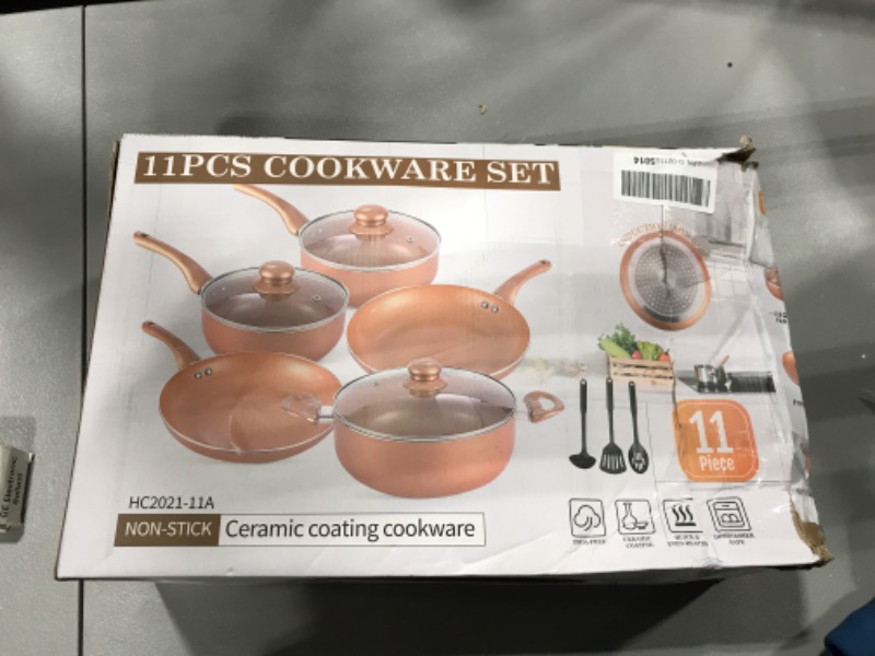 Photo 2 of 8 Pc Cookware Set with 2 Layer Nonstick Ceramic Coating, Tempered Glass Lid, Copper Color Finish Dishwasher Oven Safe Allumi-Shield by Classic Cuisine
