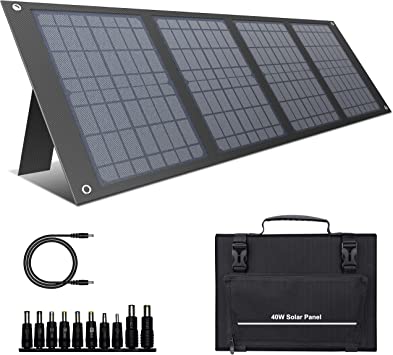 Photo 1 of 40W Portable Solar Panels, Foldable Solar Panel Charger for 100-300W Portable Power Station, with Adjustable Kickstands, DC 12-15V Output, USB 3.0 Port for Camping Van RV Trip
