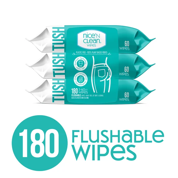 Photo 1 of 4 PACK OF 3 -Nice N Clean Plant-Based Flushable Wet Wipes
