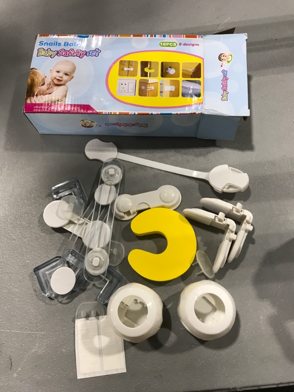 Photo 1 of Baby Safety Kit Complete Bundle 18 Pack From Snails Baby: Security Child Proof Cabinets, Drawers, Doors, Outlet plug, Appliances, Toilet seat NO drilling, Invisible High Resistant Locks and Latches
