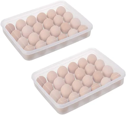 Photo 1 of 2PCS Plastic Refrigerator Egg Trays,2 x 24 Deviled Egg Tray Carrier with Lid,Clear Egg Holder Storage Container
