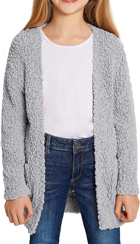 Photo 1 of  size xl luvamia Girl's Casual Open Front Long Cardigan Sweaters with Pockets 4-13 Years grey